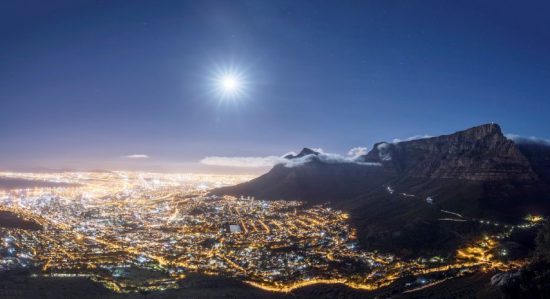 An image of Cape Town city at night from a high vantage point 